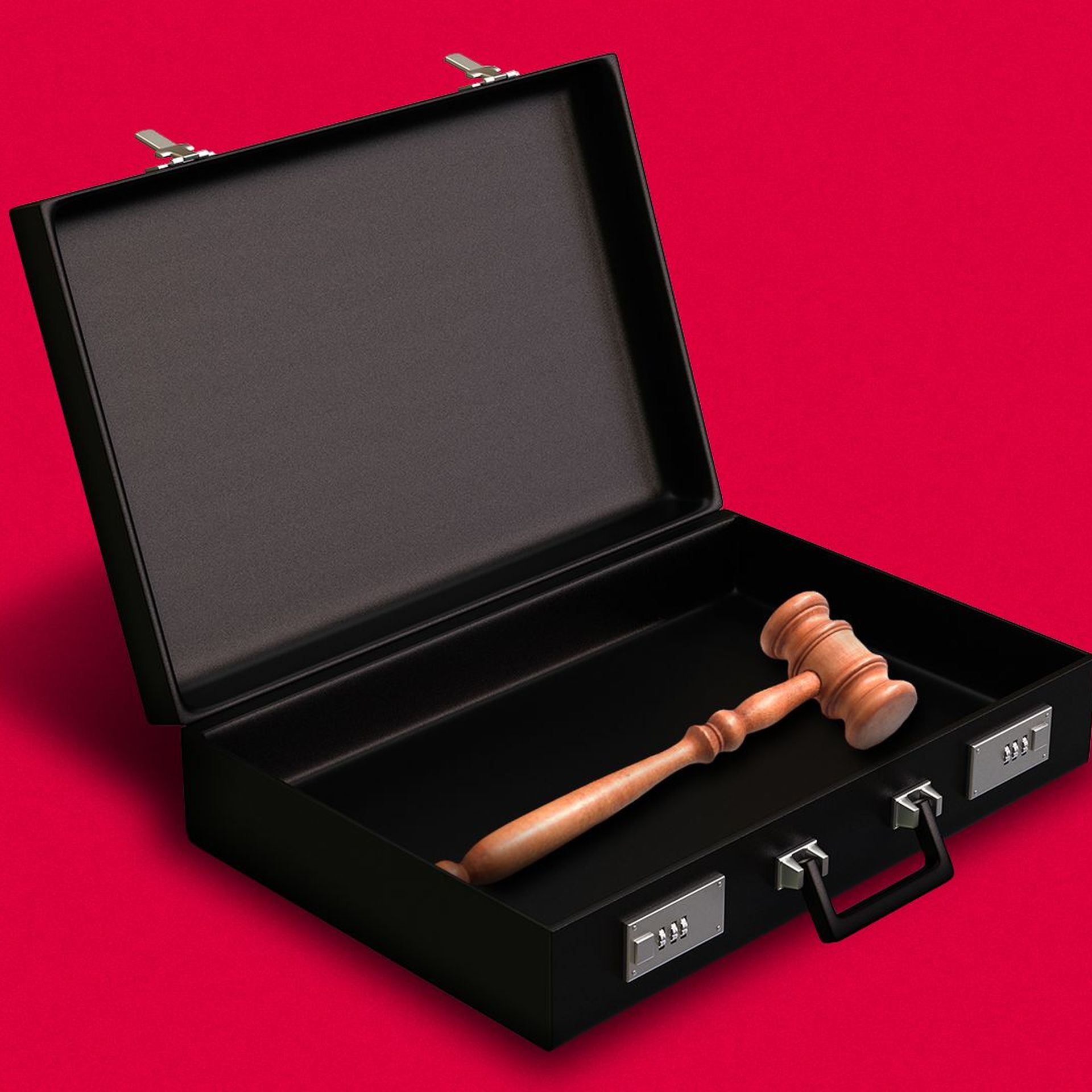 Illustration of an open briefcase holding a gavel.