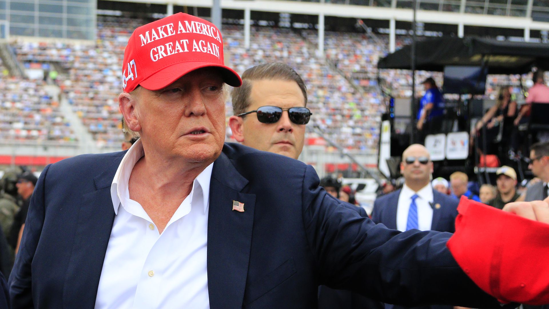 Former President Donald Trump attends the NASCAR Cup Series Coca-Cola 600 on May 26, 2024.