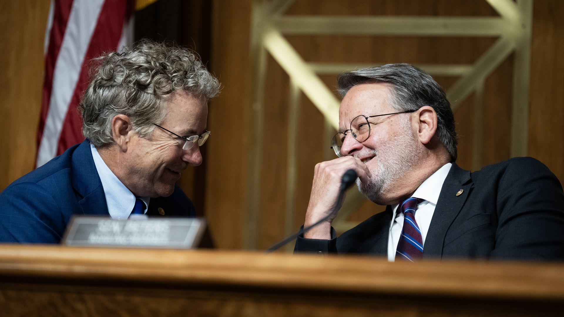 Sens. Rand Paul (R-Ky.) left, and Gary Peters (D-Mich.)  in Dirksen building on Thursday, July 24, 2025. 