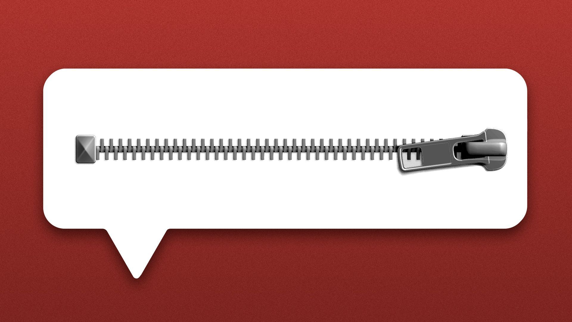 Illustration of a speech bubble with a closed zipper inside of the bubble