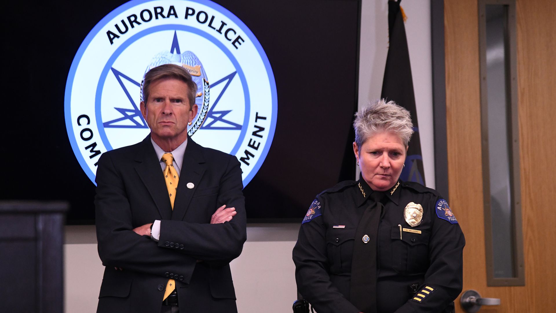 Aurora City Manager Jim Twombly, left, and Aurora Police Chief Vanessa Wilson face pressure amid new state investigation. Photo: Hyoung Chang/The Denver Post via Getty Images