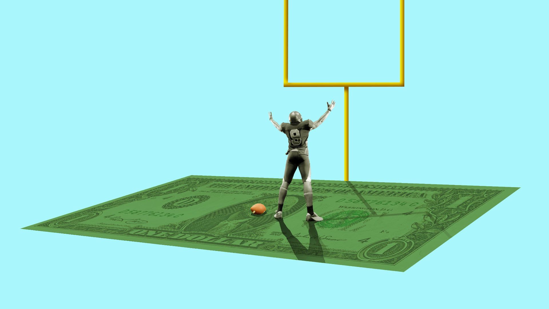 Illustration of a football player standing on money and celebrating