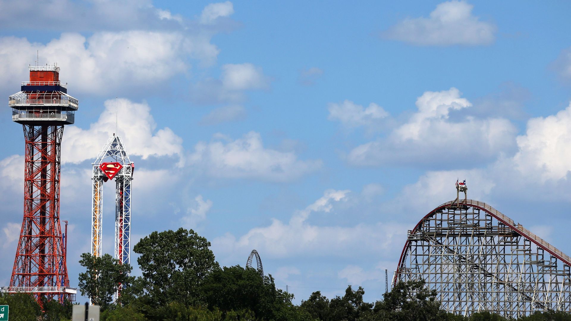 A view of the roller coasters at Six Flags Over Texas