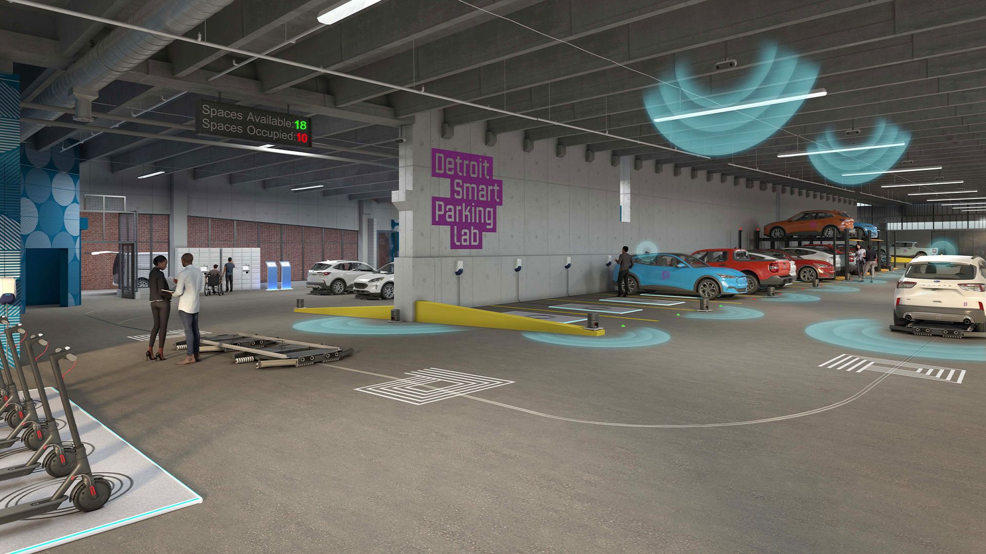 Rendering of the Detroit Smart Parking Lab in Detroit.