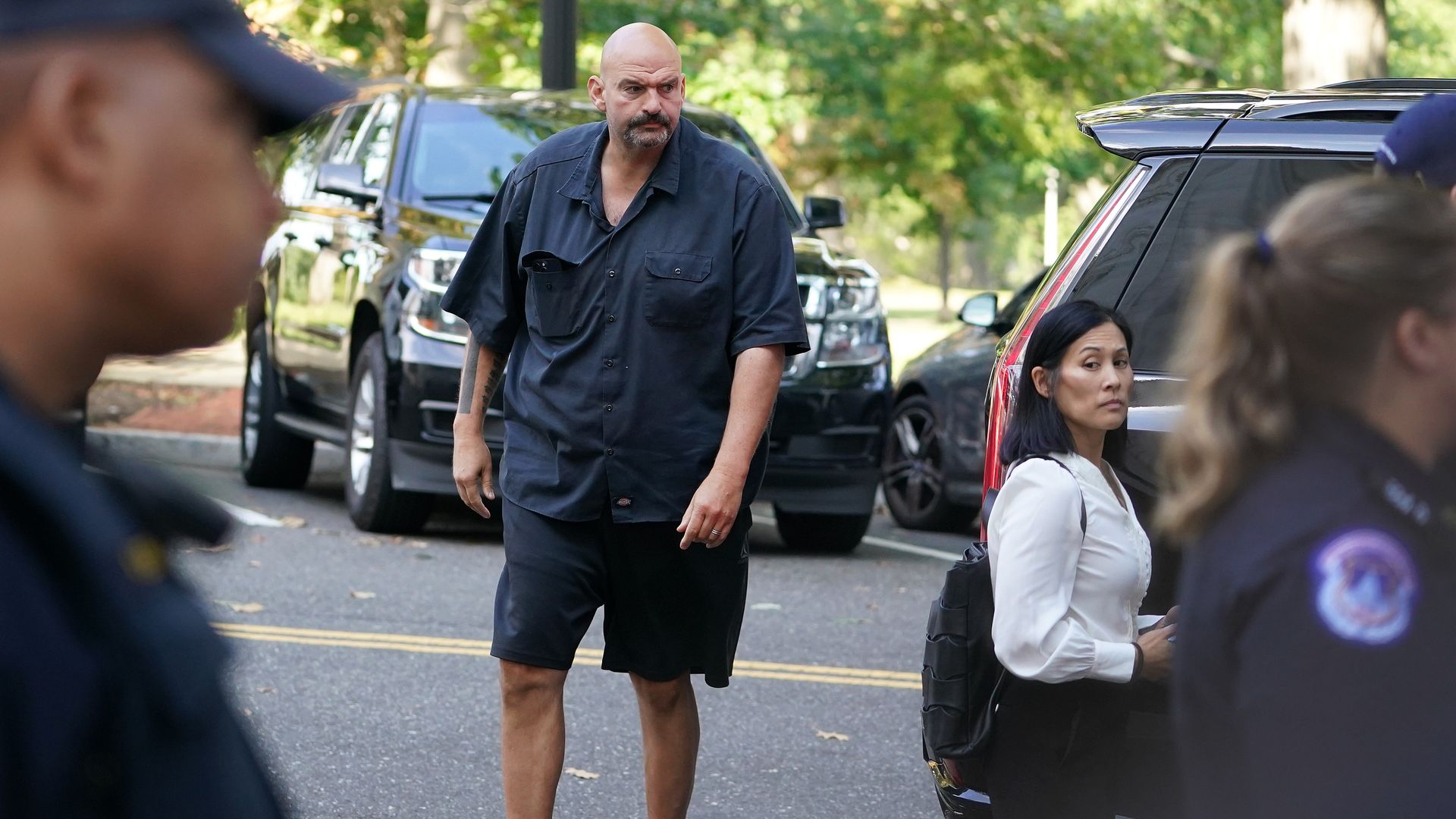 Sen. John Fetterman (D-PA) arrives for the “AI Insight Forum” at the Russell Senate Office Building on Capitol Hill on September 13, 2023 in Washington, DC. 