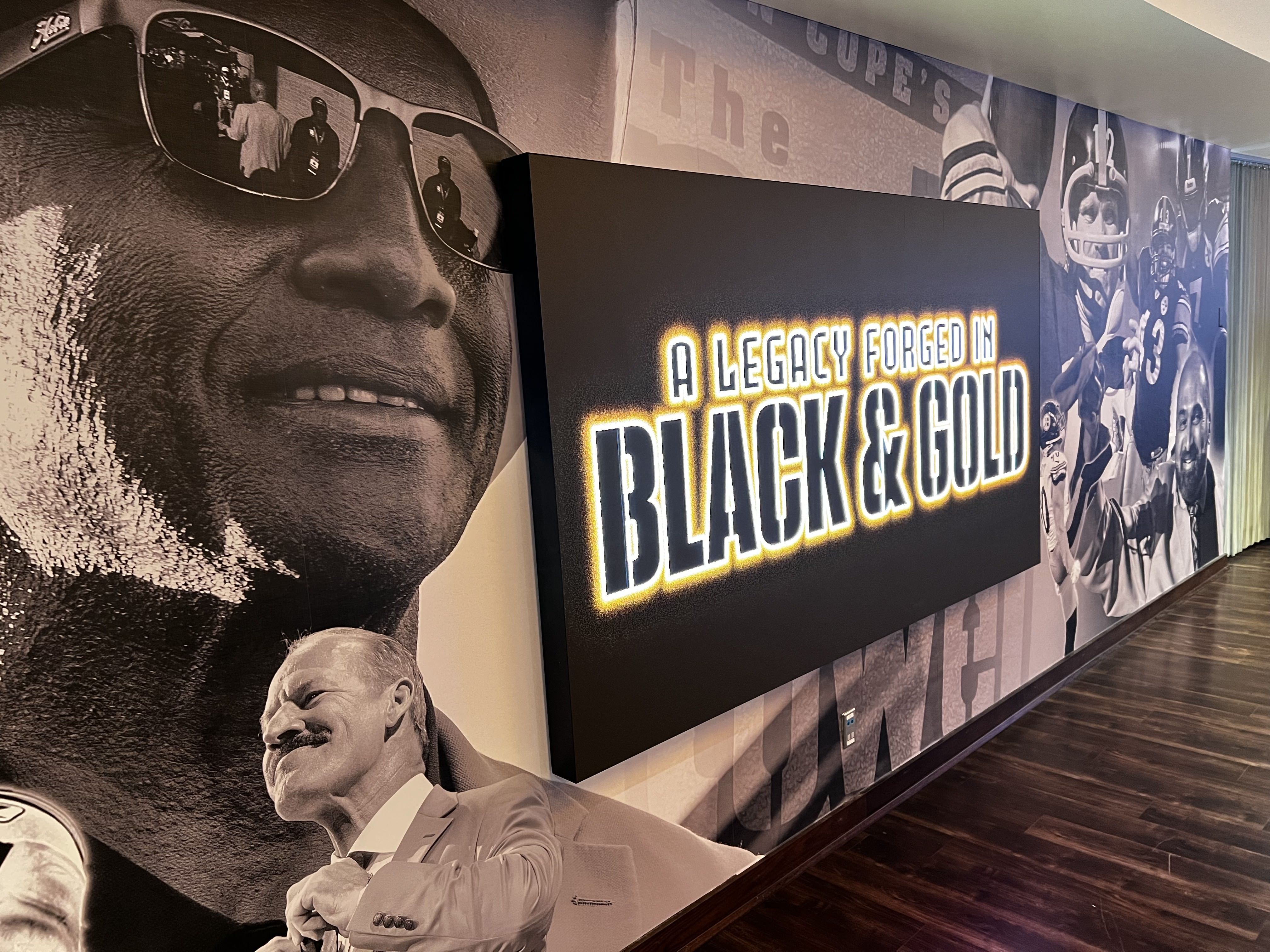 A wall at the Steelers exhibit at the hall of fame. 