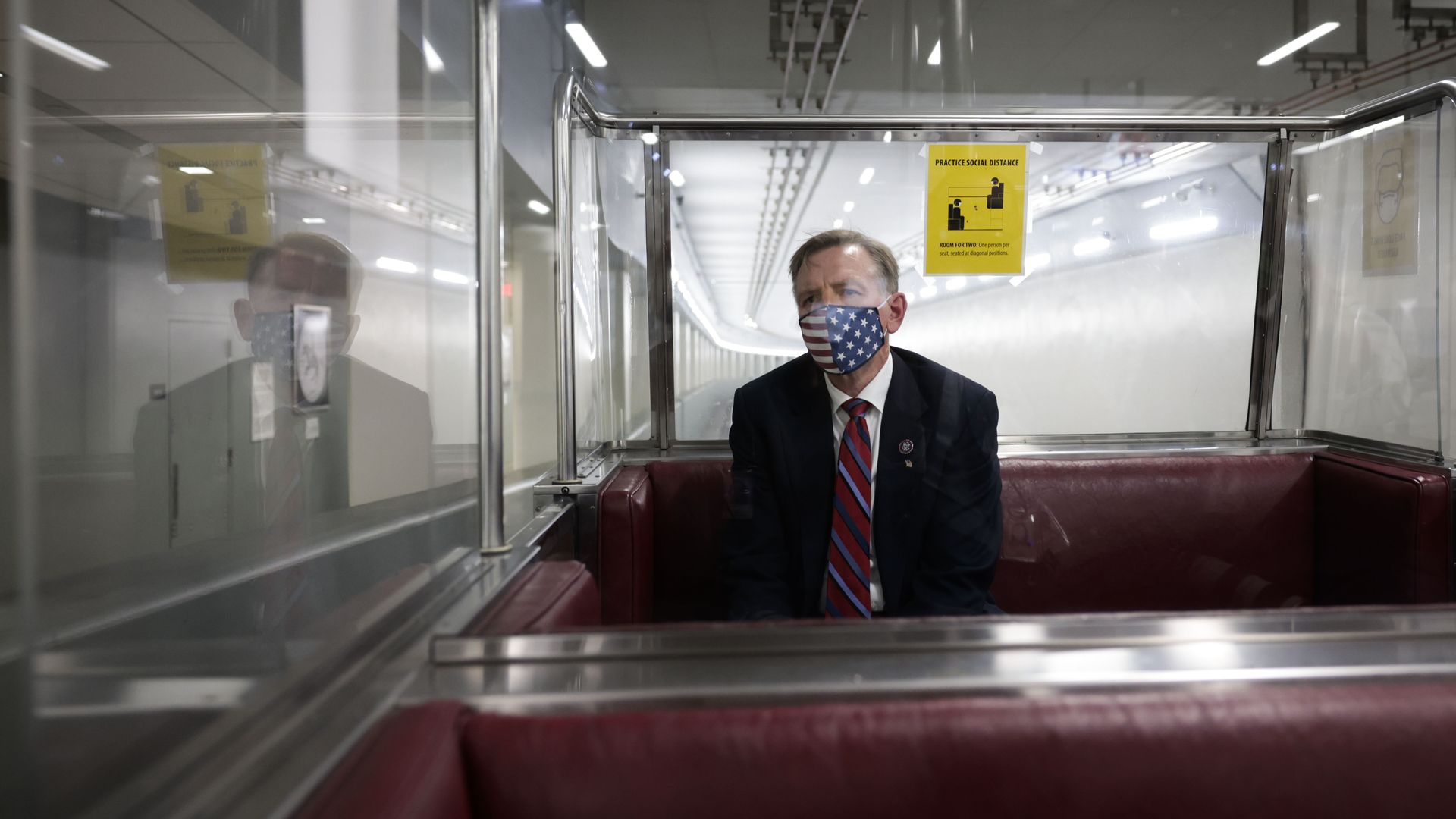Rep. Paul Gosar is seen sitting in a subway car en route to the U.S. Capitol.
