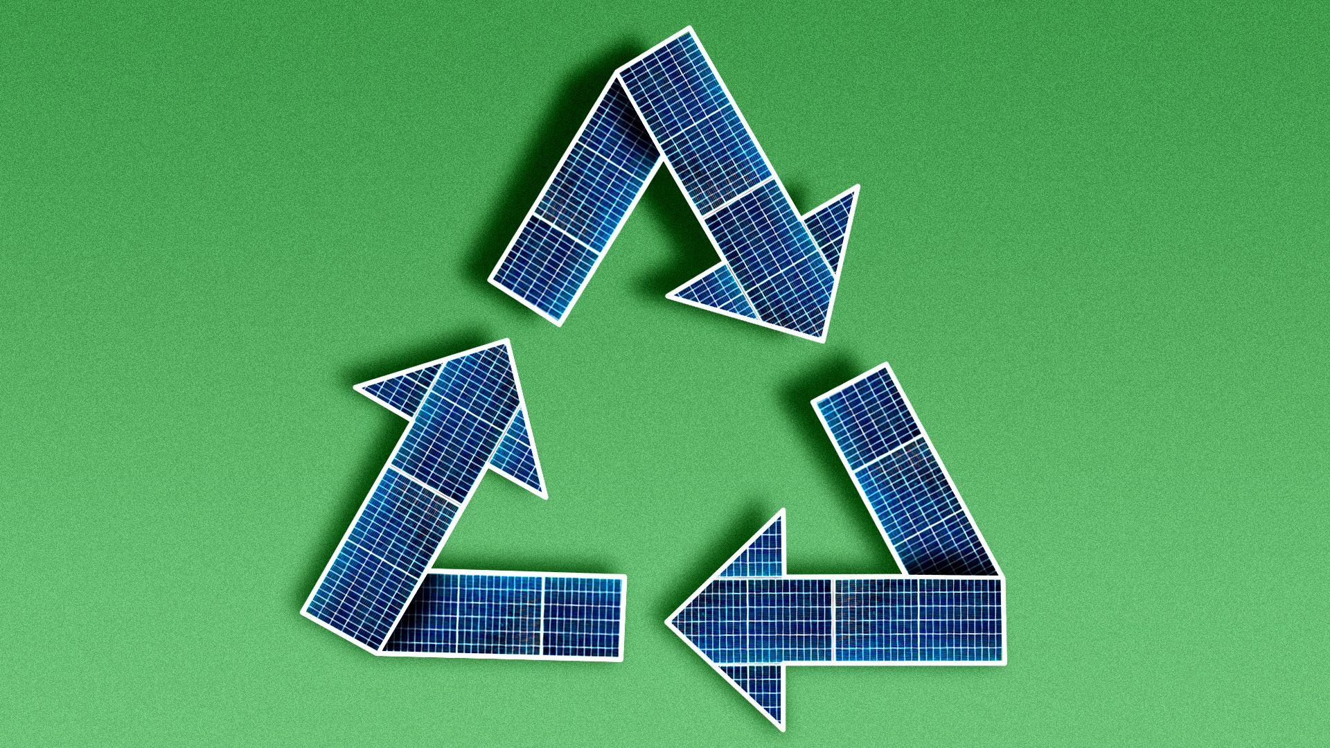Illustration of solar panels arranged to form a recycling icon. 