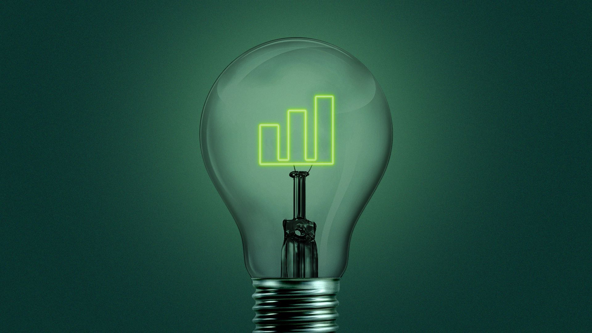 Illustration of a lightbulb with a glowing filament in the shape of a bar chart.