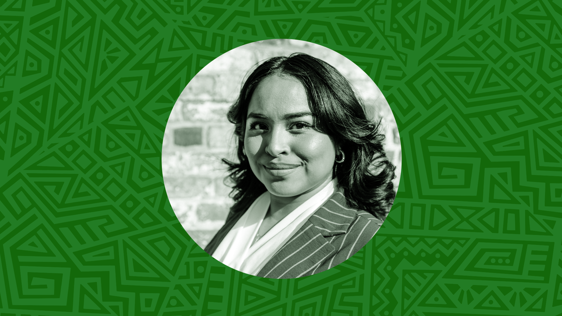 Photo illustration of Keyris Manzanares in a circular frame surrounded by a patterned background.