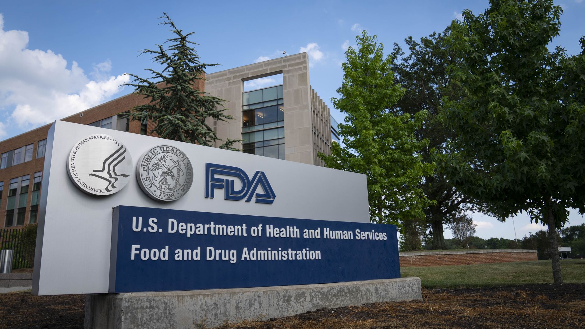 A sign for the Food And Drug Administration is seen outside of the headquarters.