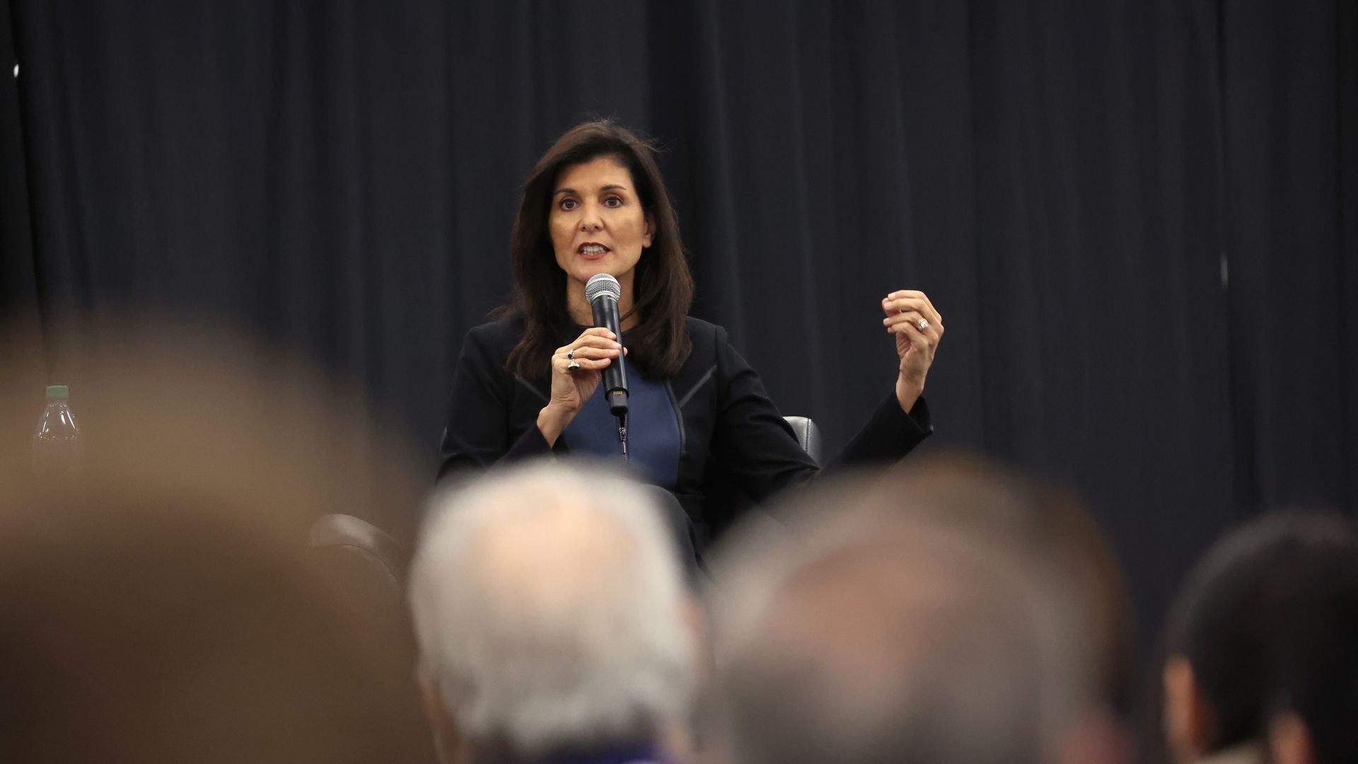  Republican presidential candidate and former UN Ambassador Nikki Haley participates in a conversation with Senator Joni Ernst (R-IA) hosted by the Bastion Institute on March 10, 2023 in Clive, Iowa