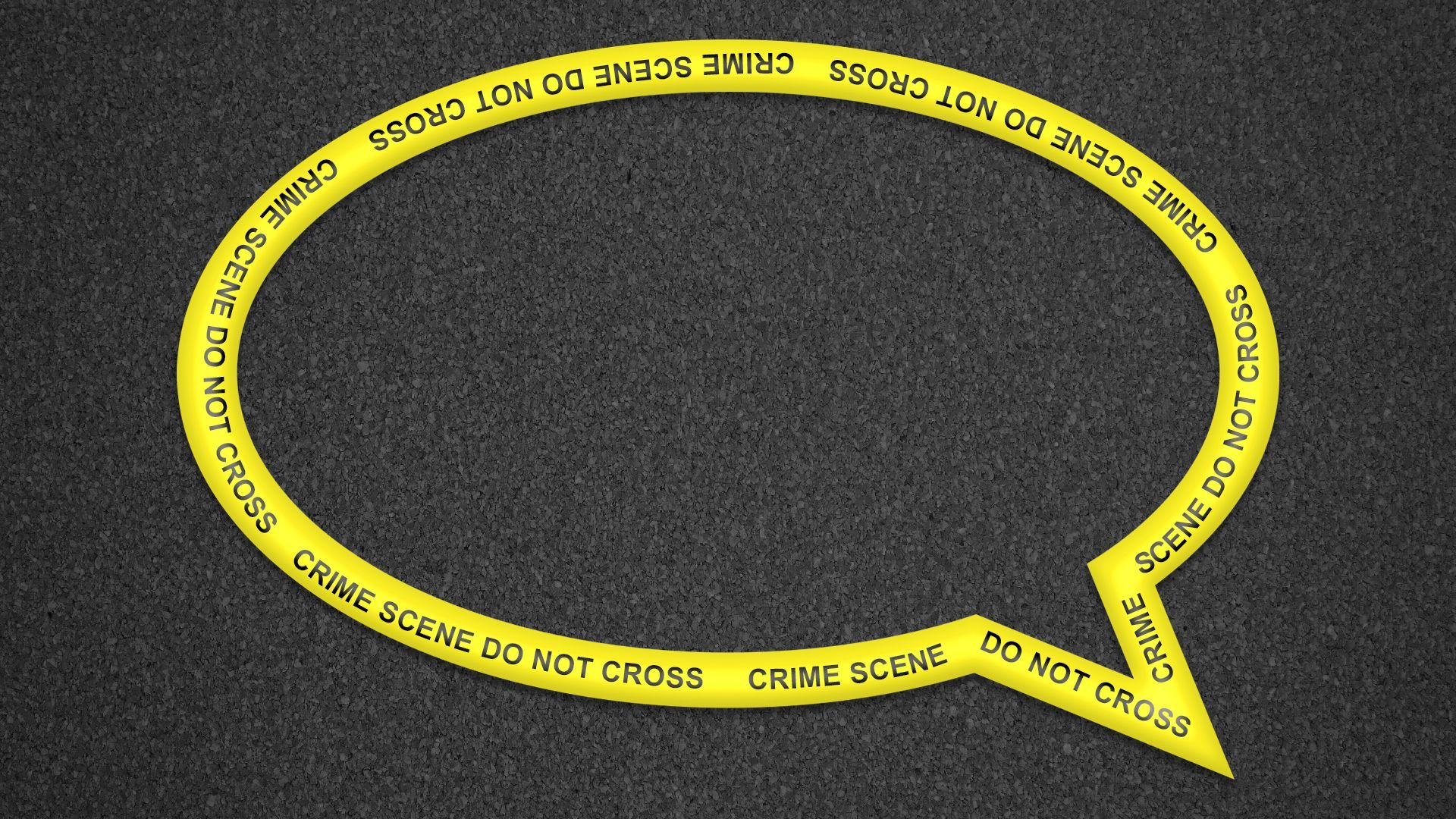 Illustration of crime scene tape forming a speech bubble.