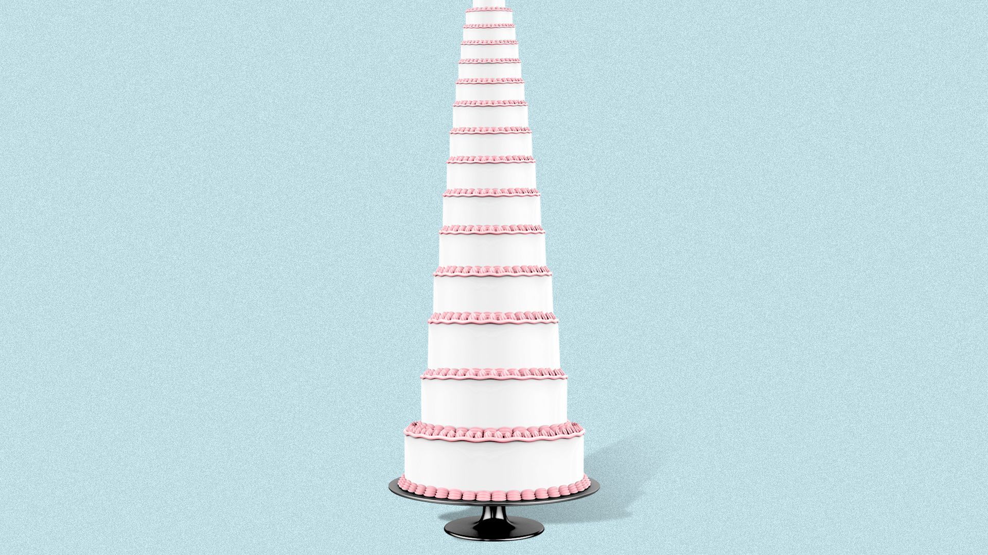 Illustration of a very tall wedding cake.