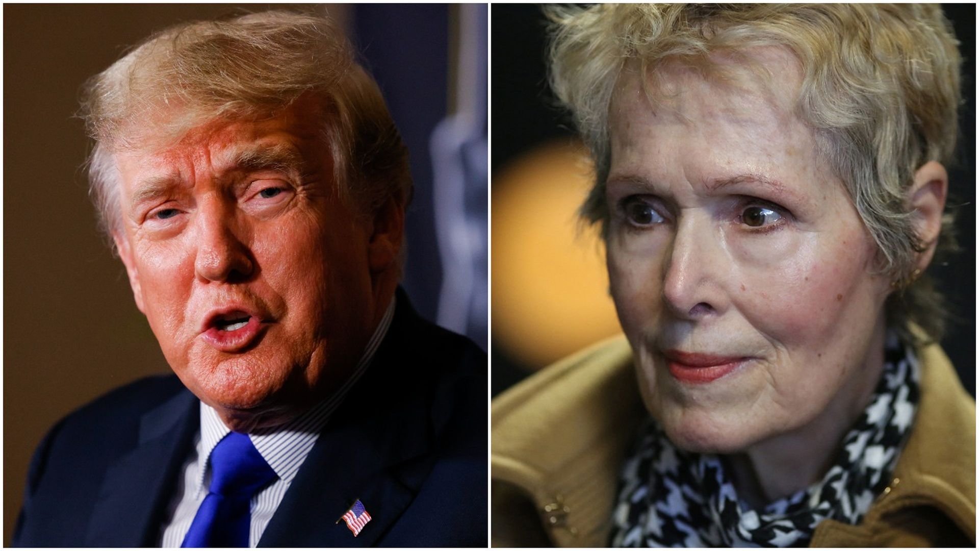 Photo of Donald Trump on the left and E. Jean Carroll on the right