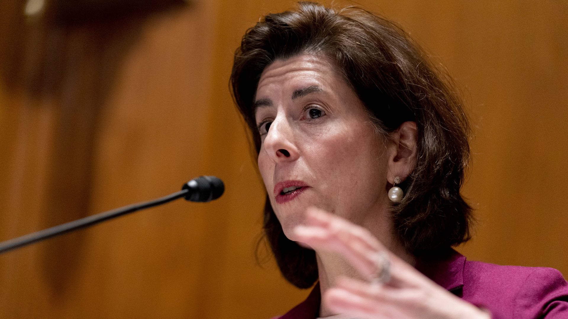 Picture of Gina Raimondo speaking into a microphone