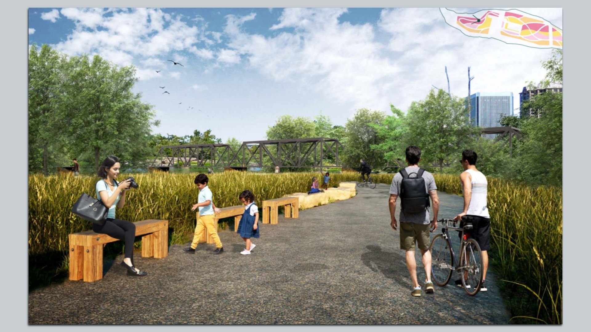 A rendering of people enjoying the park 