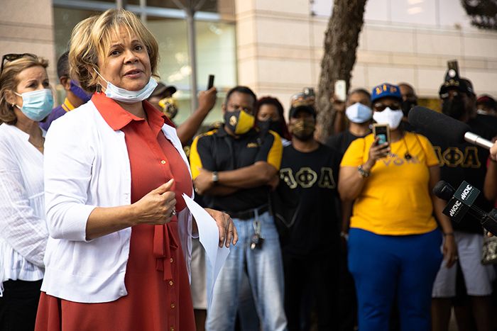 Mayor Vi Lyles and protesters in June 2020
