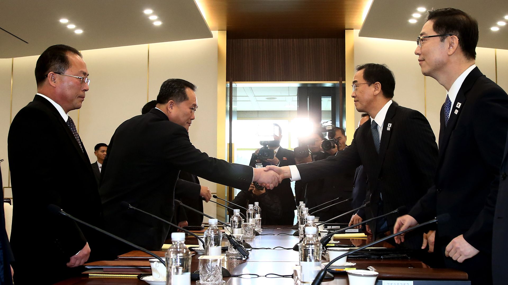 North and South Korean delegations at talks this month.