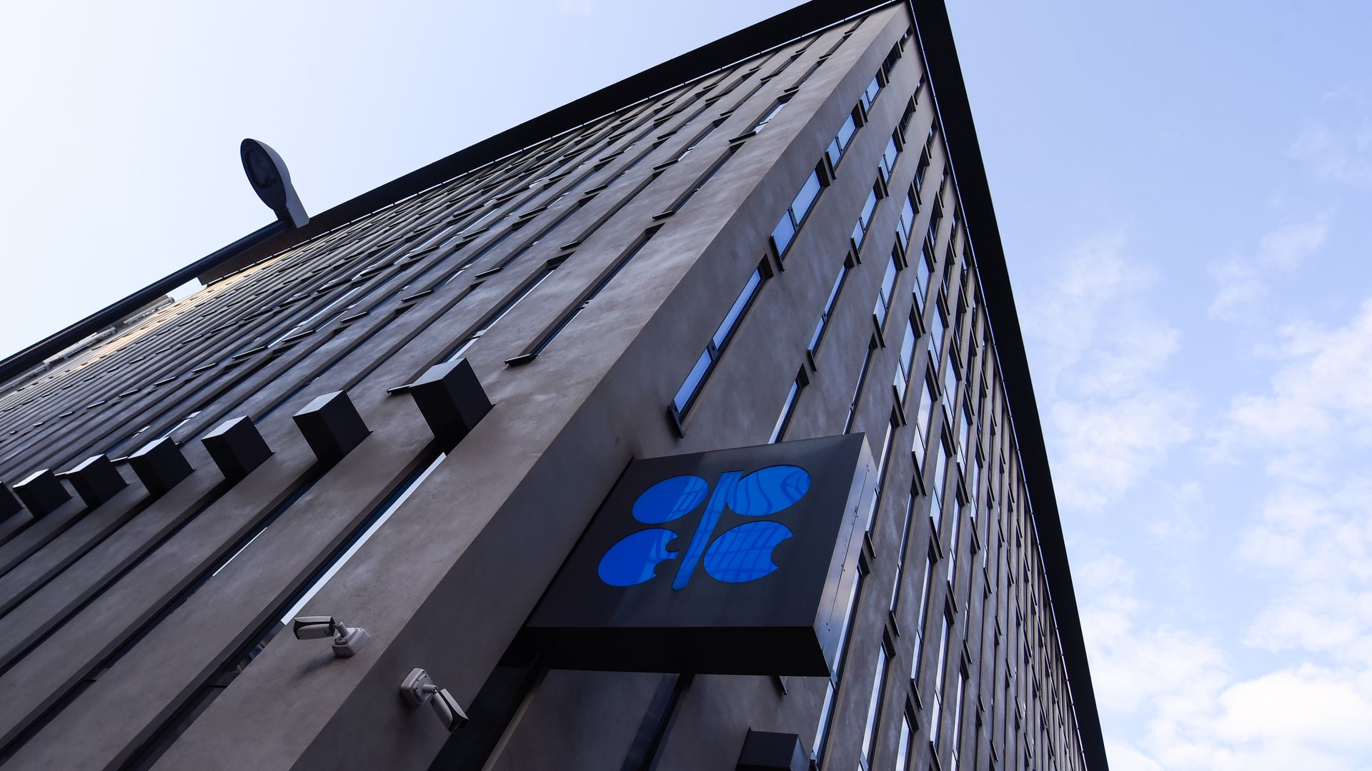 OPEC's logo on the side of its headquarters in Vienna in 2019.