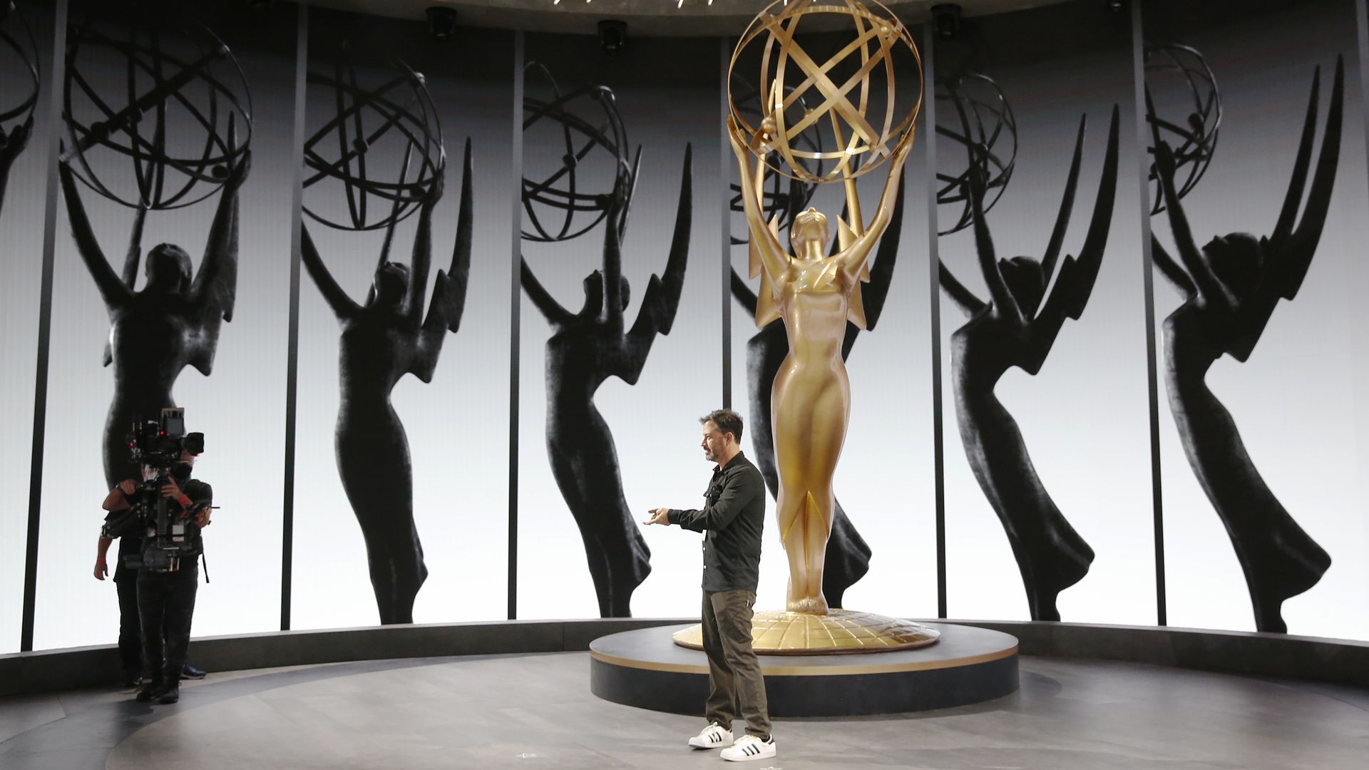 Emmy Host Jimmy Kimmel during rehearsals Friday for the 72nd Annual Emmy Awards taking place at Staples Center this Sunday. Staples Center on Friday, Sept. 18, 2020 in Los Angeles