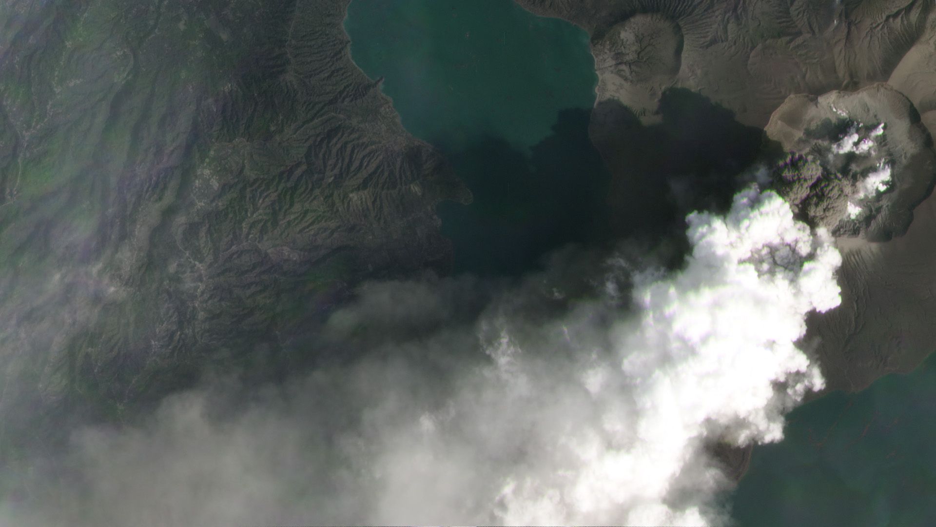 Satellite imagery of the volcano erupting from space