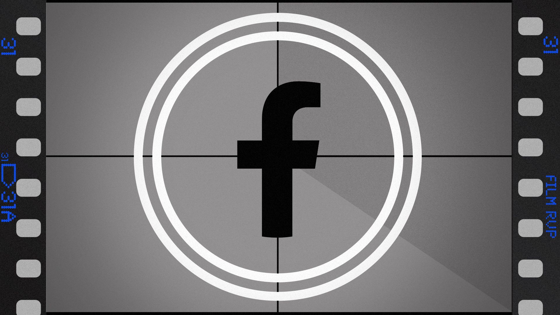 Illustration of a countdown film leader with the Facebook logo as the number.  
