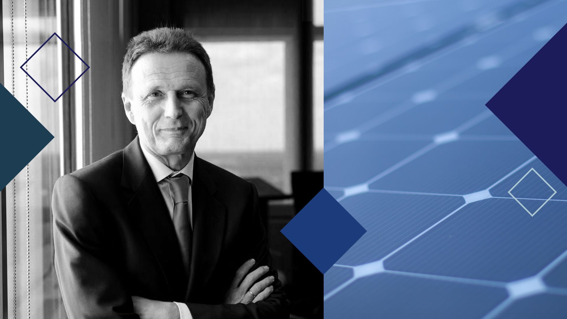 Photo illustration of Pedro Azagra surrounded by abstract shapes. 