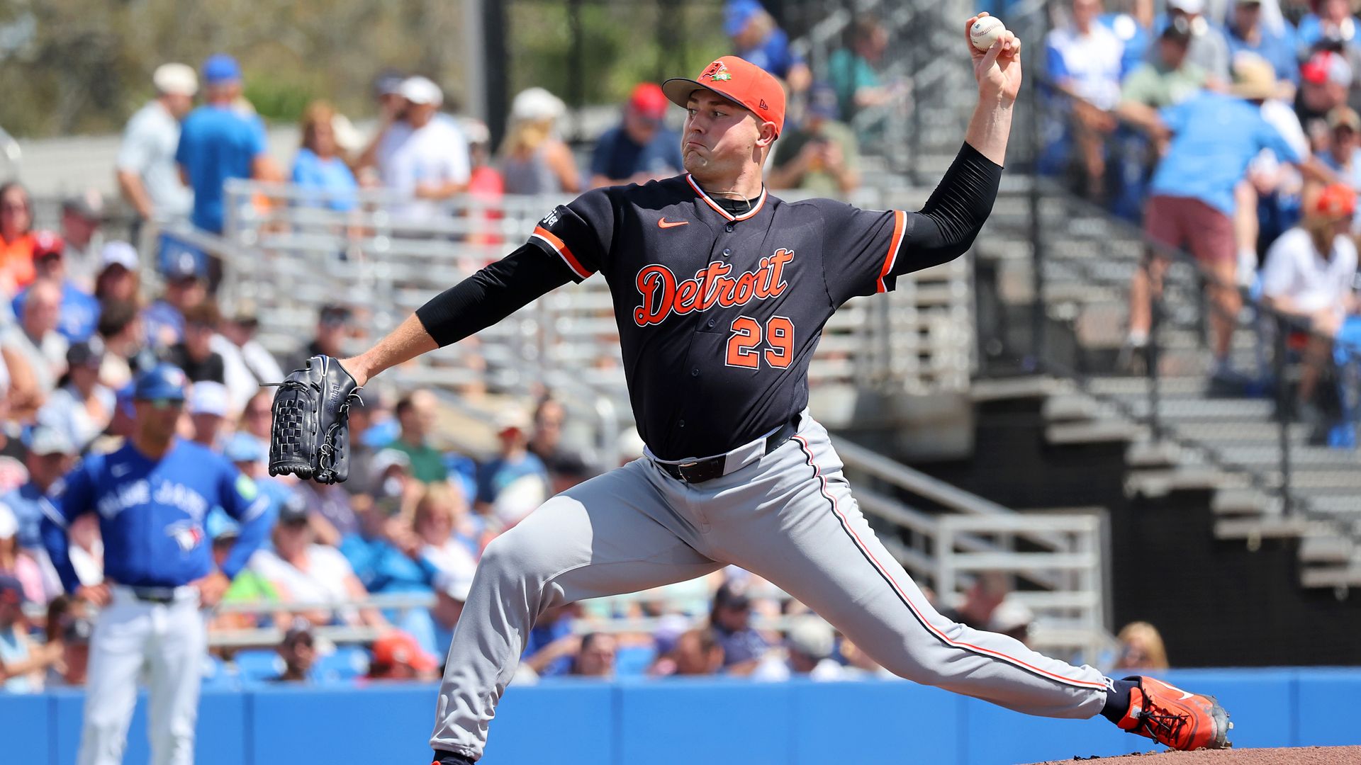 Tarik Skubal fires a pitch in spring training this month against the Blue Jays. 