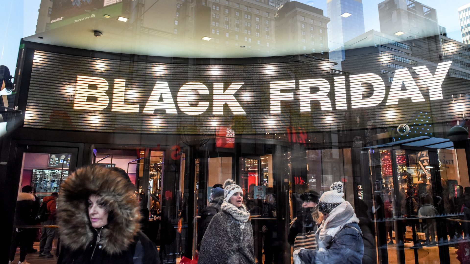 Black Friday sign in flashing lights in New York City