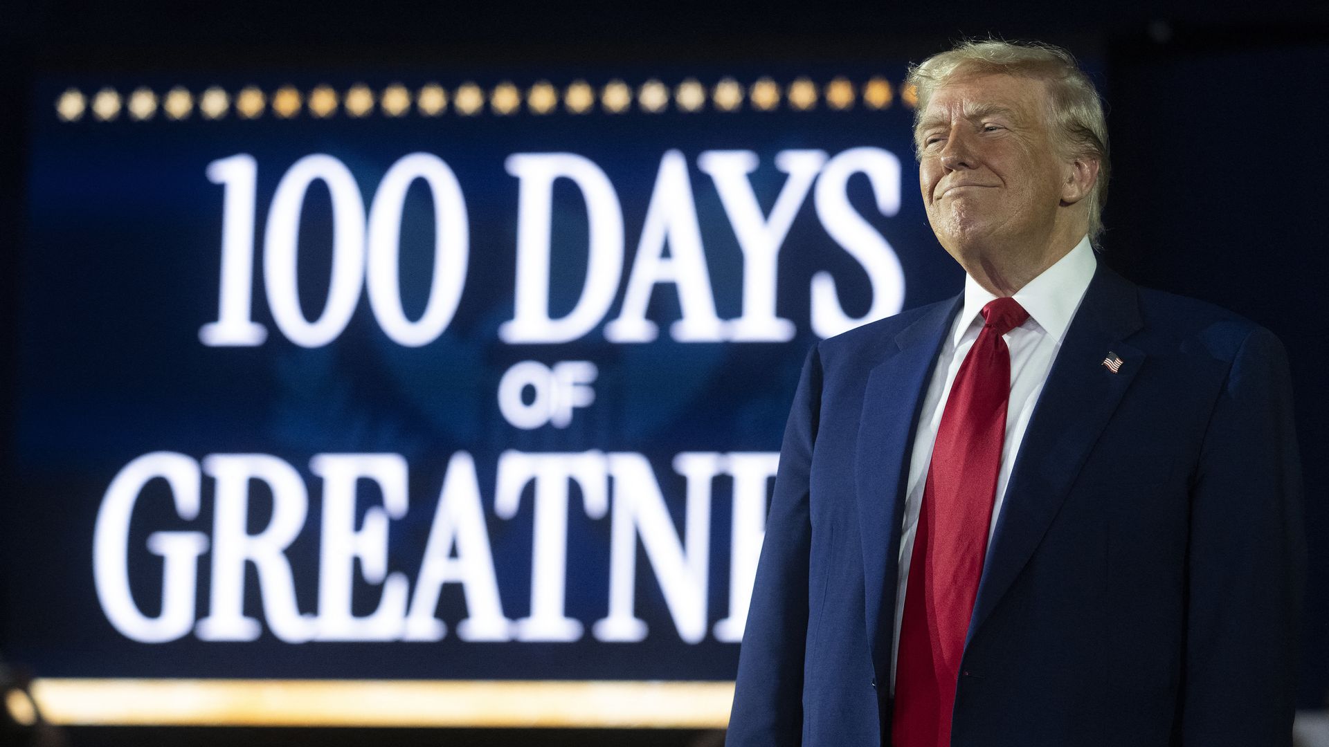 Trump in front of "100 days" sign