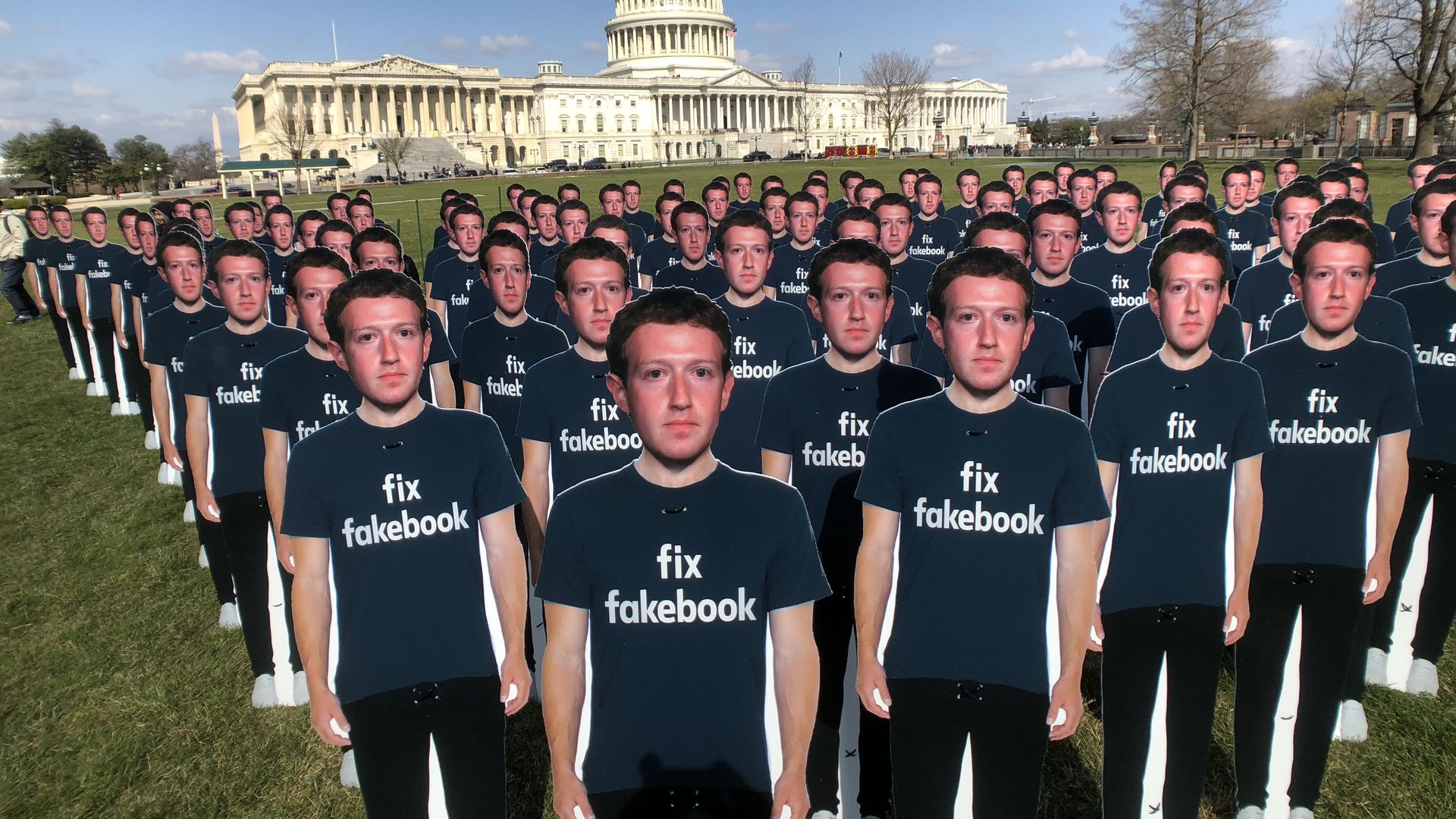 100 cutouts of Mark Zuckerberg