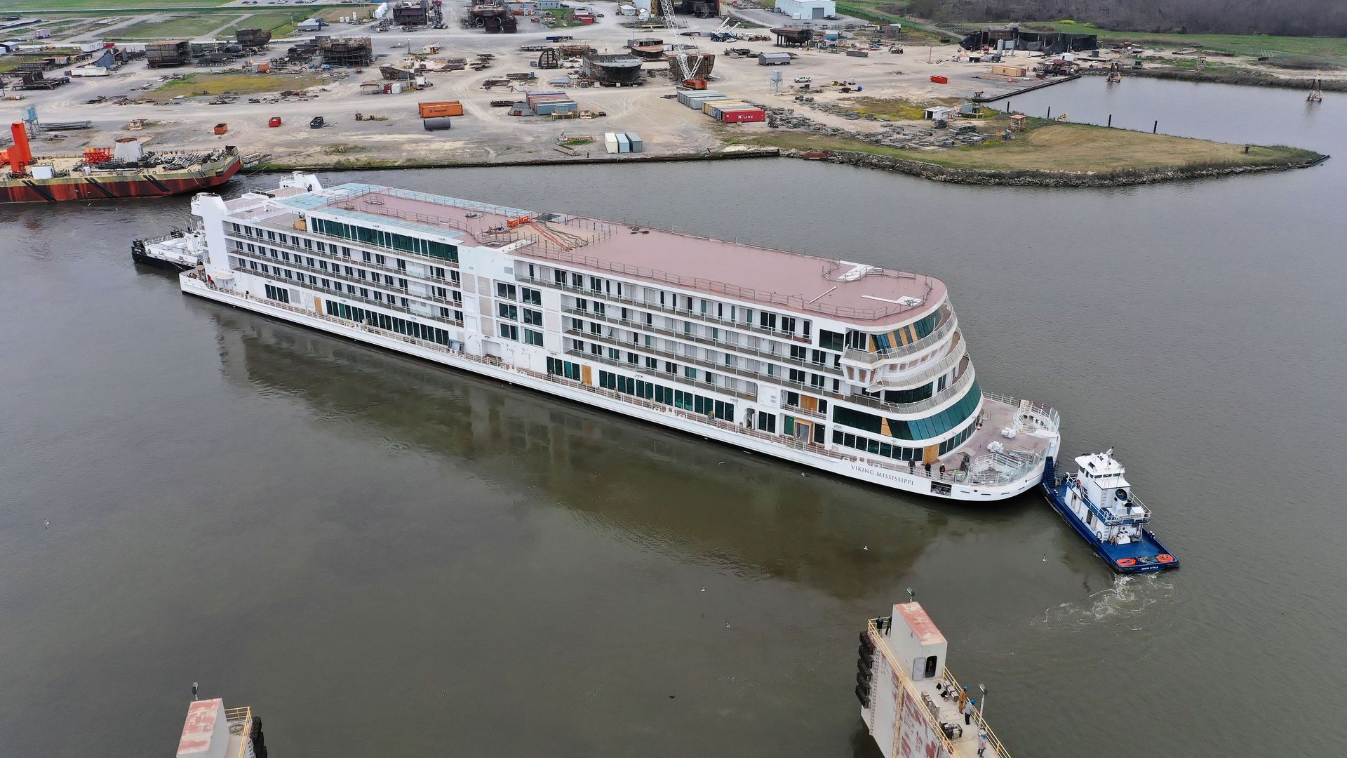 A photo of the Viking Mississippi on the water.