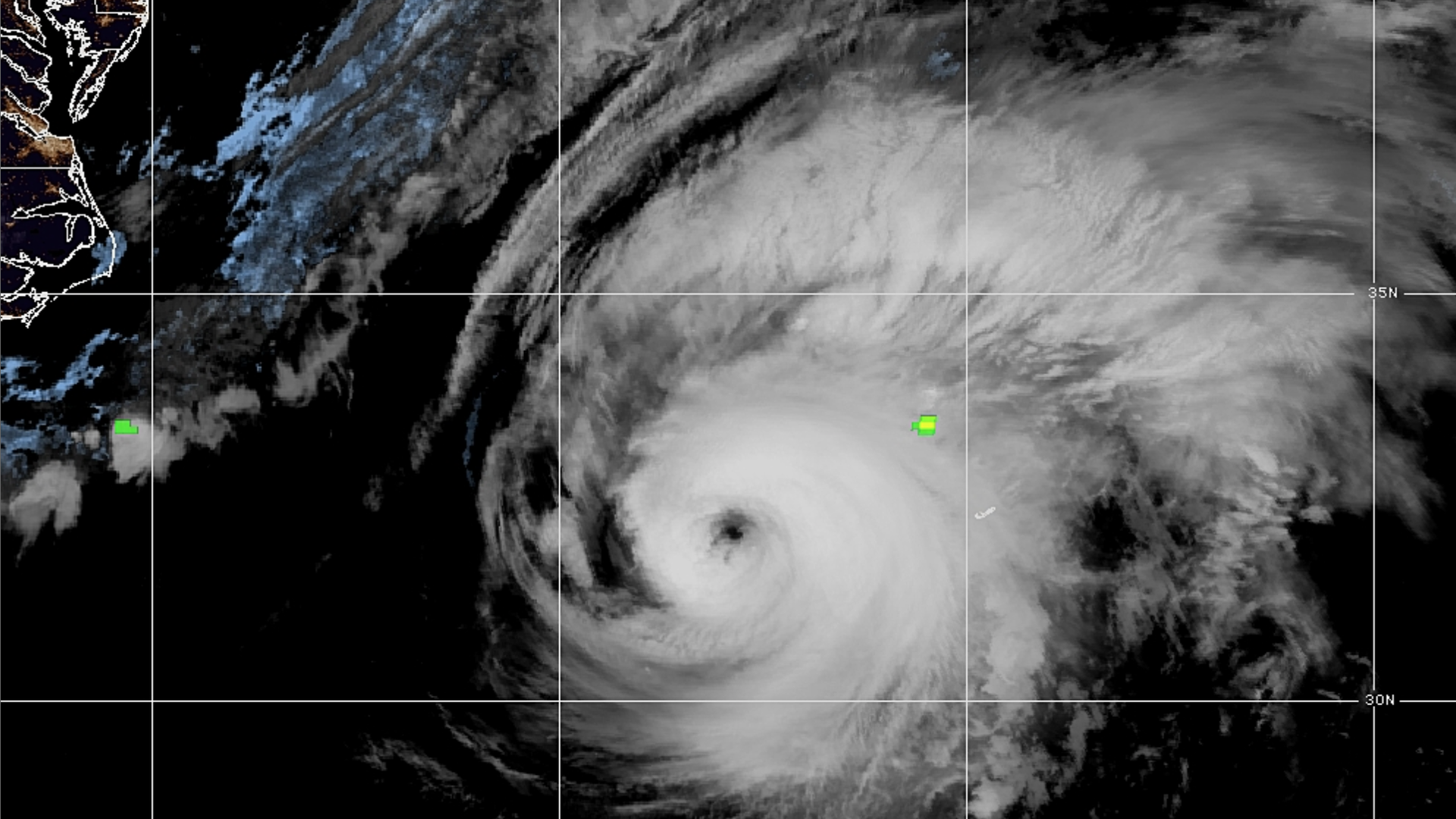 A NOAA satellite image of Hurricane Fiona near Bermuda.