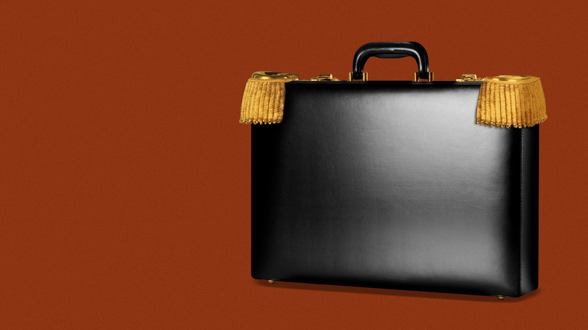 Illustration of a briefcase wearing epaulettes.