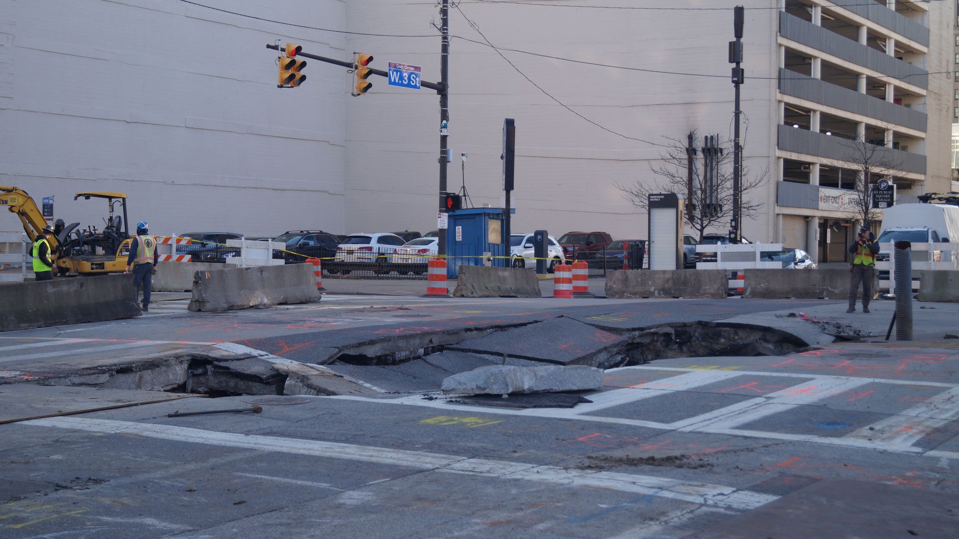 Sinkhole near crosswalk