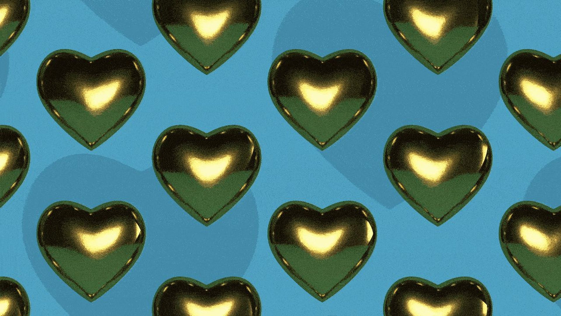 Illustration of a pattern of golden hearts that rotate. 