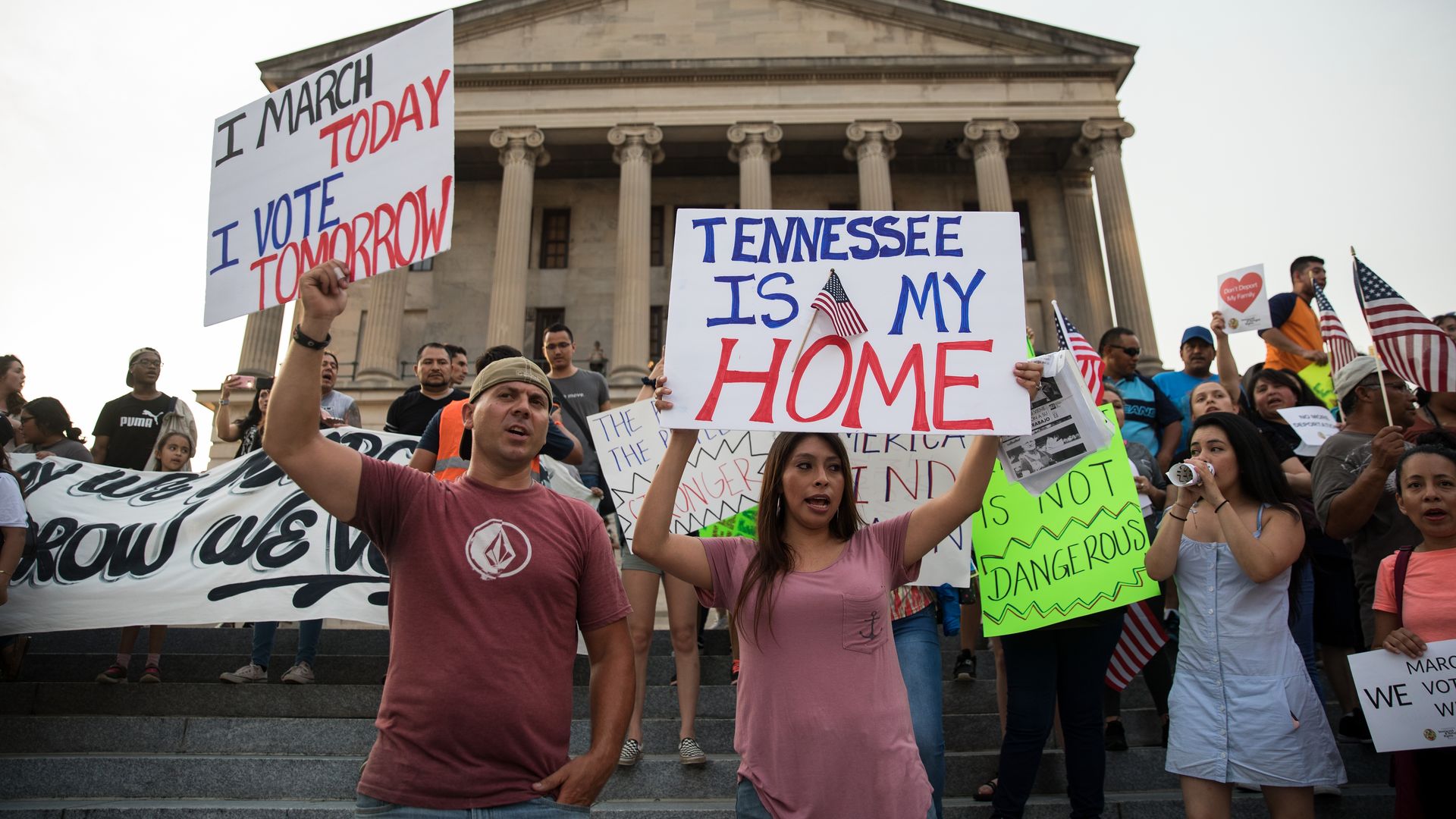 Immigrant families and activists rally outside the Tennessee State Capitol for immigrant rights.