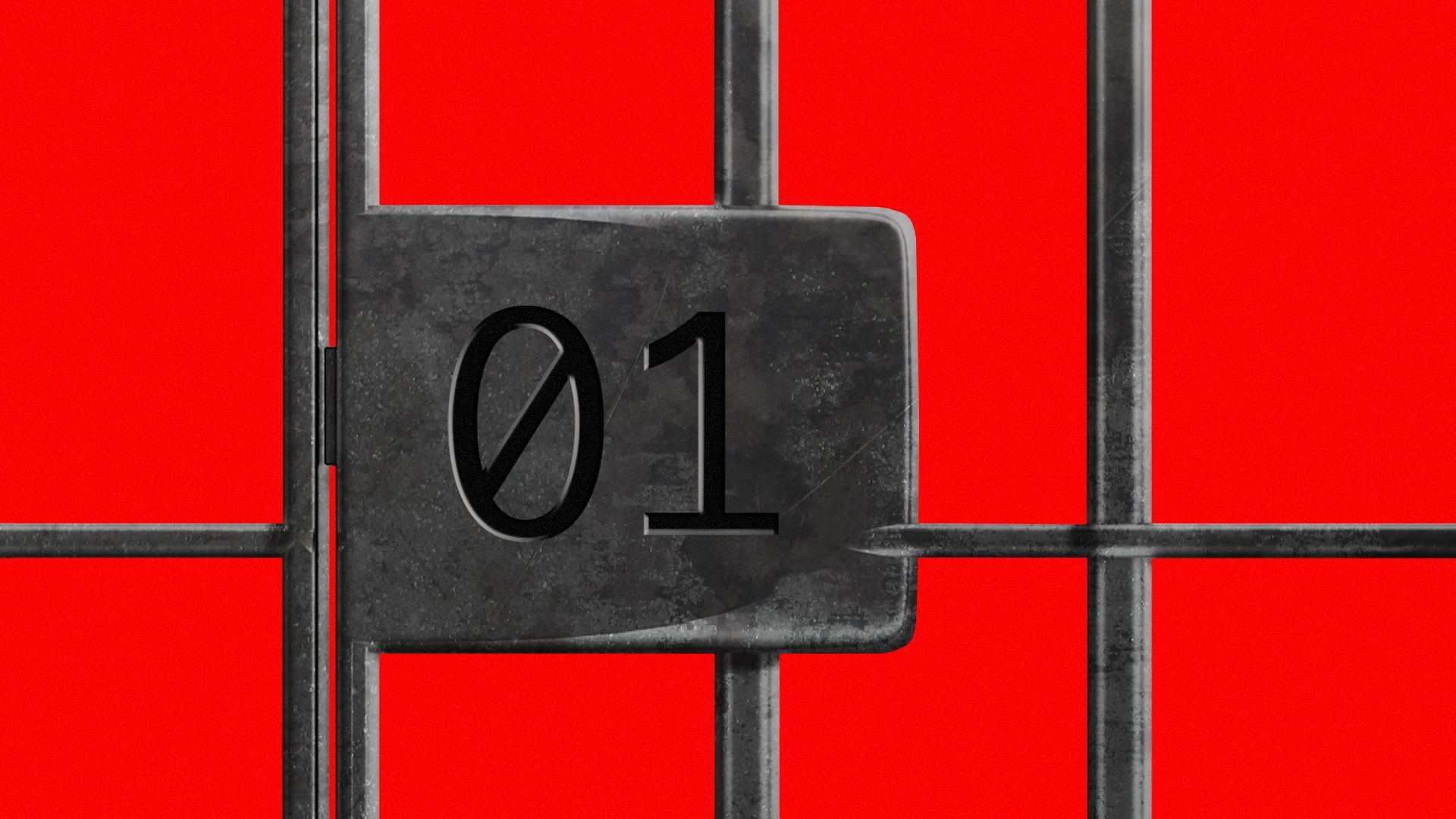 Illustration of jail bars with a binary code lock