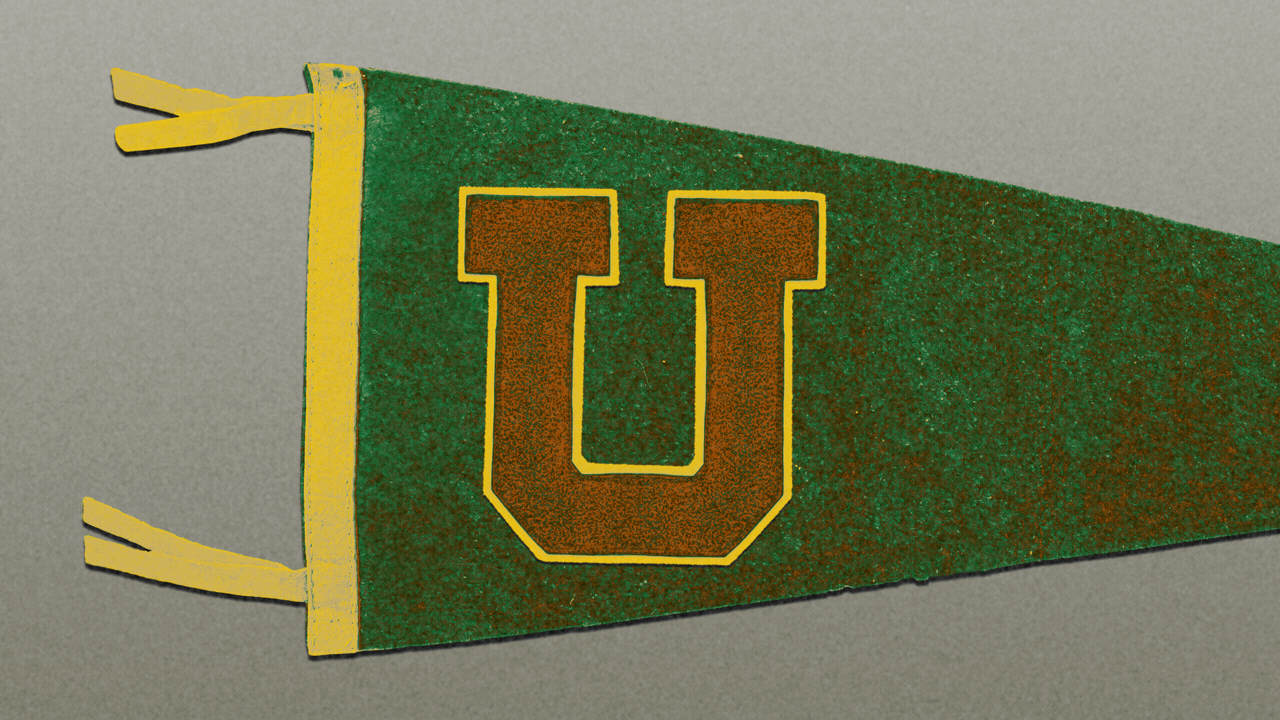 Animated illustration of a pennant with a U on it being crossed out by a marker.