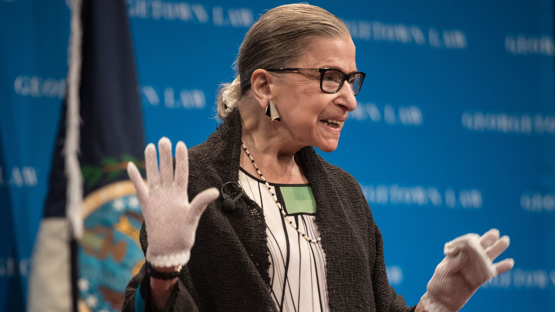 Former Supreme Court Justice Ruth Bader Ginsburg acknowledging applause at Georgetown University in Washington, D.C., in September 2017.