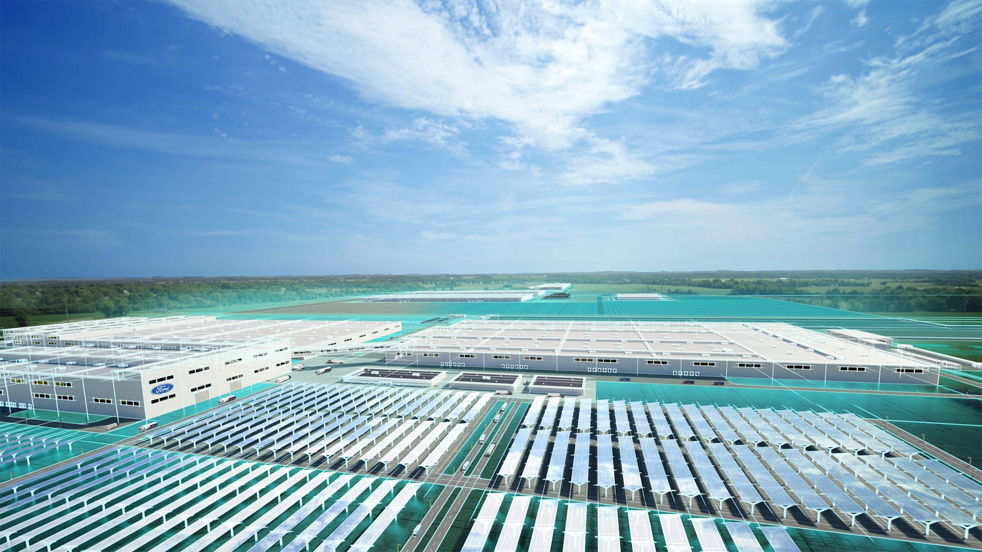 Rendering of Ford's planned Blue Oval City manufacturing complex for electric vehicles. 