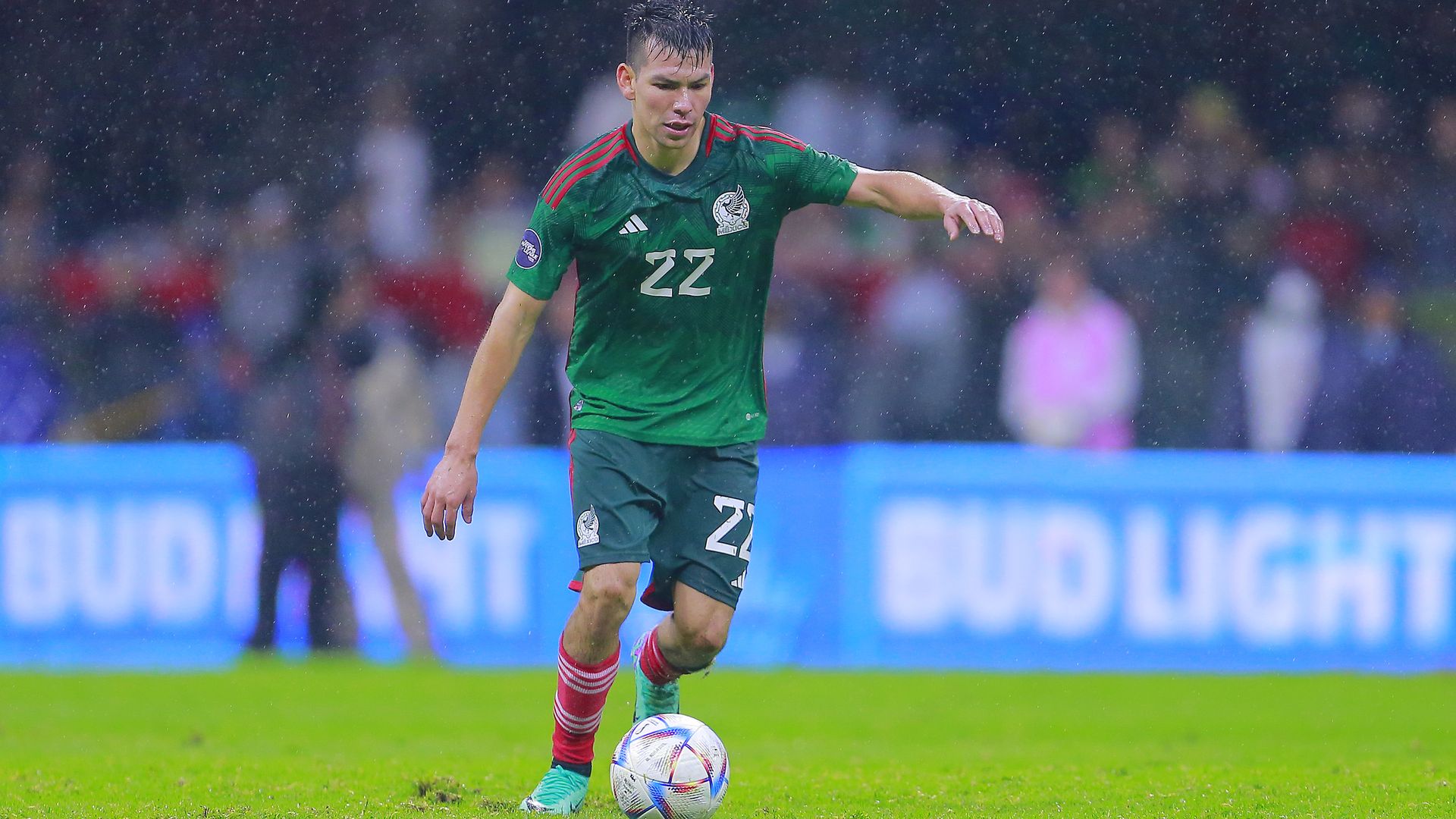 Hirving Lozano kicks the ball for Mexico