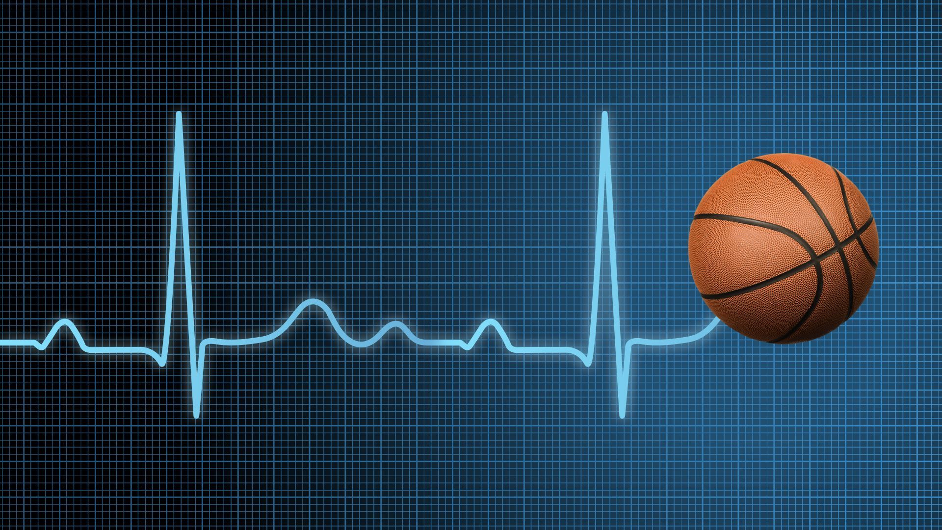 Illustration of an EKG screen with a basketball bouncing at the end of the glowing line