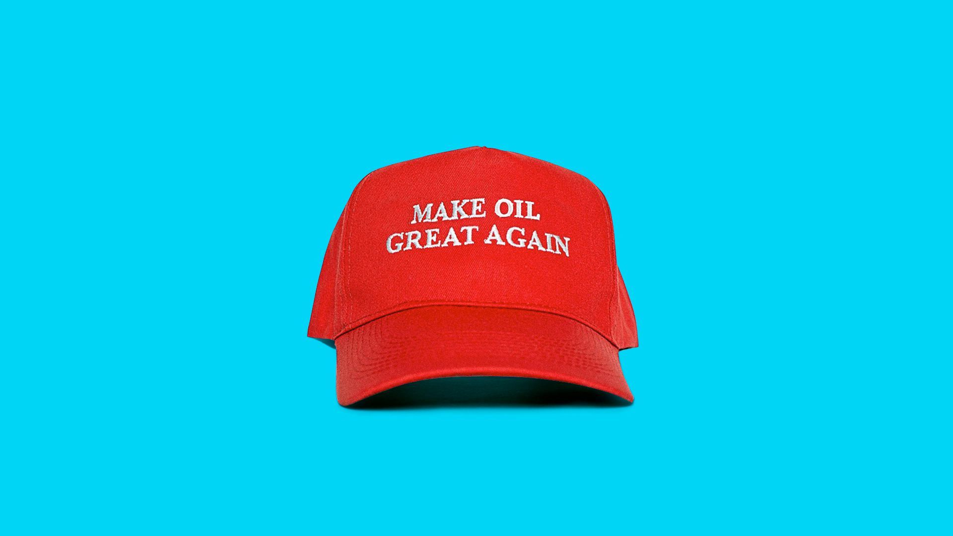 Illustration of a MAGA hat that reads, "Make Oil Great Again".  