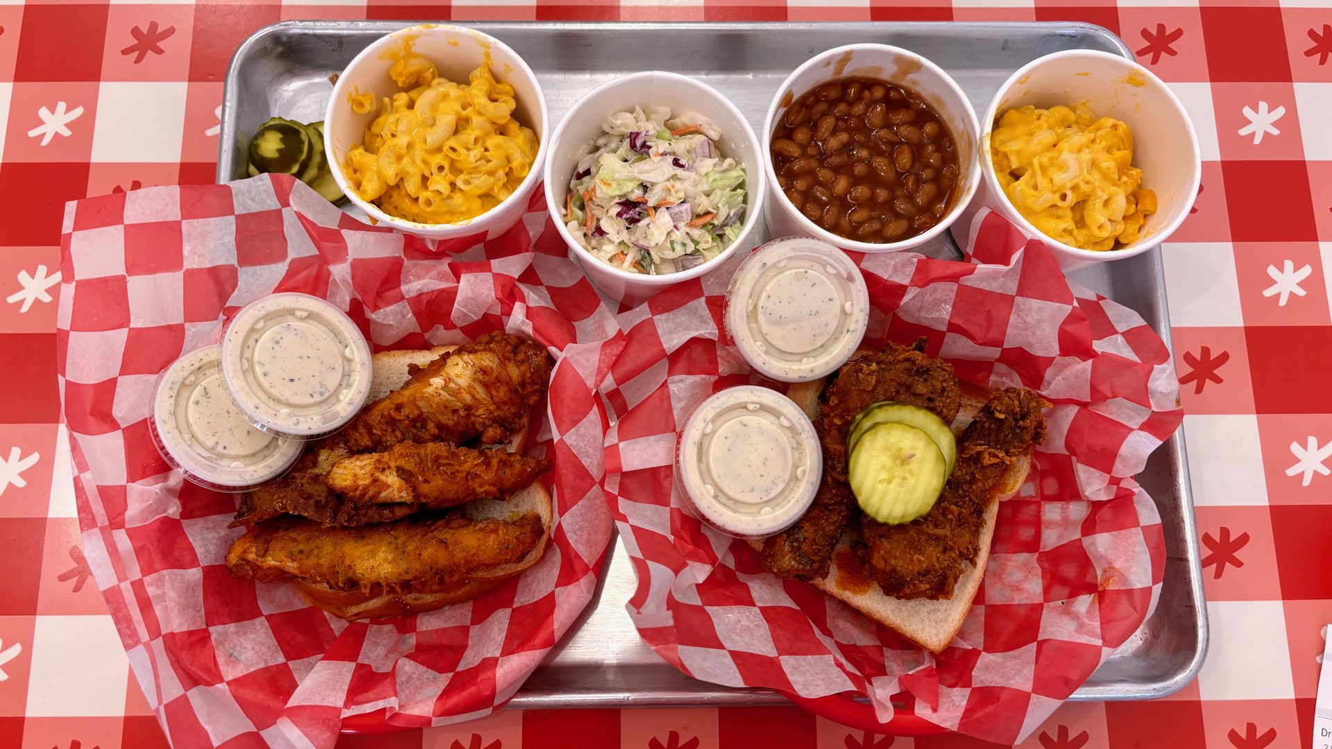 A spread of food at Hot Chicken takeover