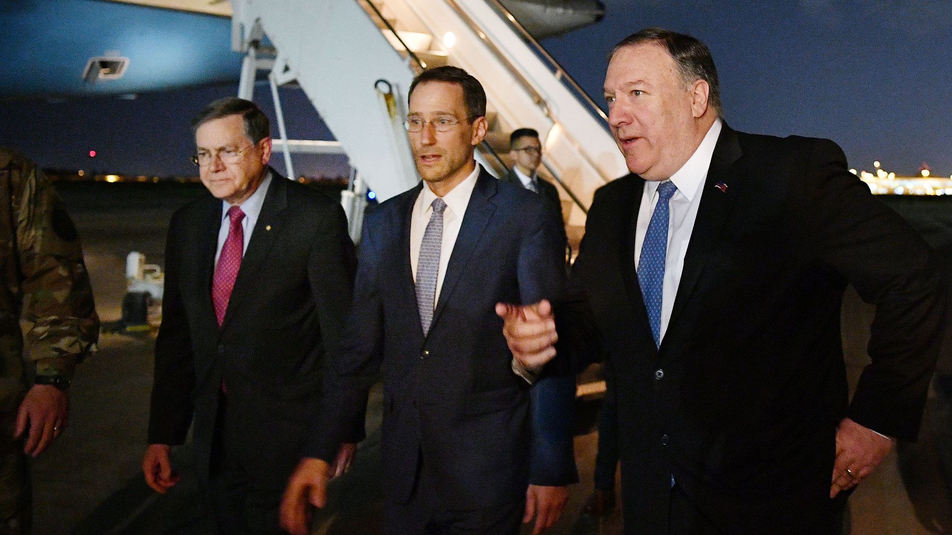 Secretary of State Mike Pompeo and U.S. State State Department officials in Baghdad Tuesday. 