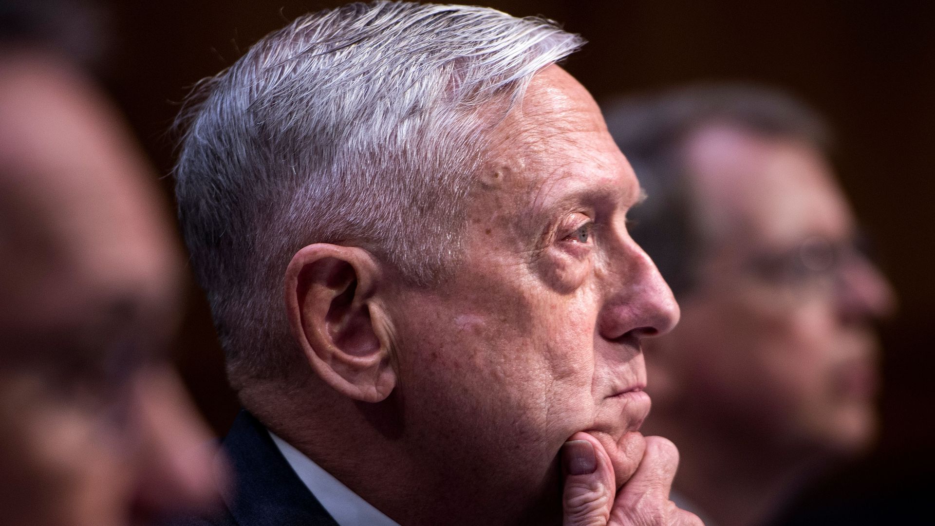 Mattis strokes his chin and looks concerned.