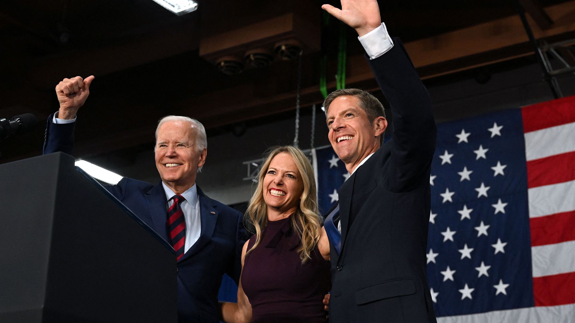 President Biden, Chrissy Levin and Rep. Mike Levin at a rally.