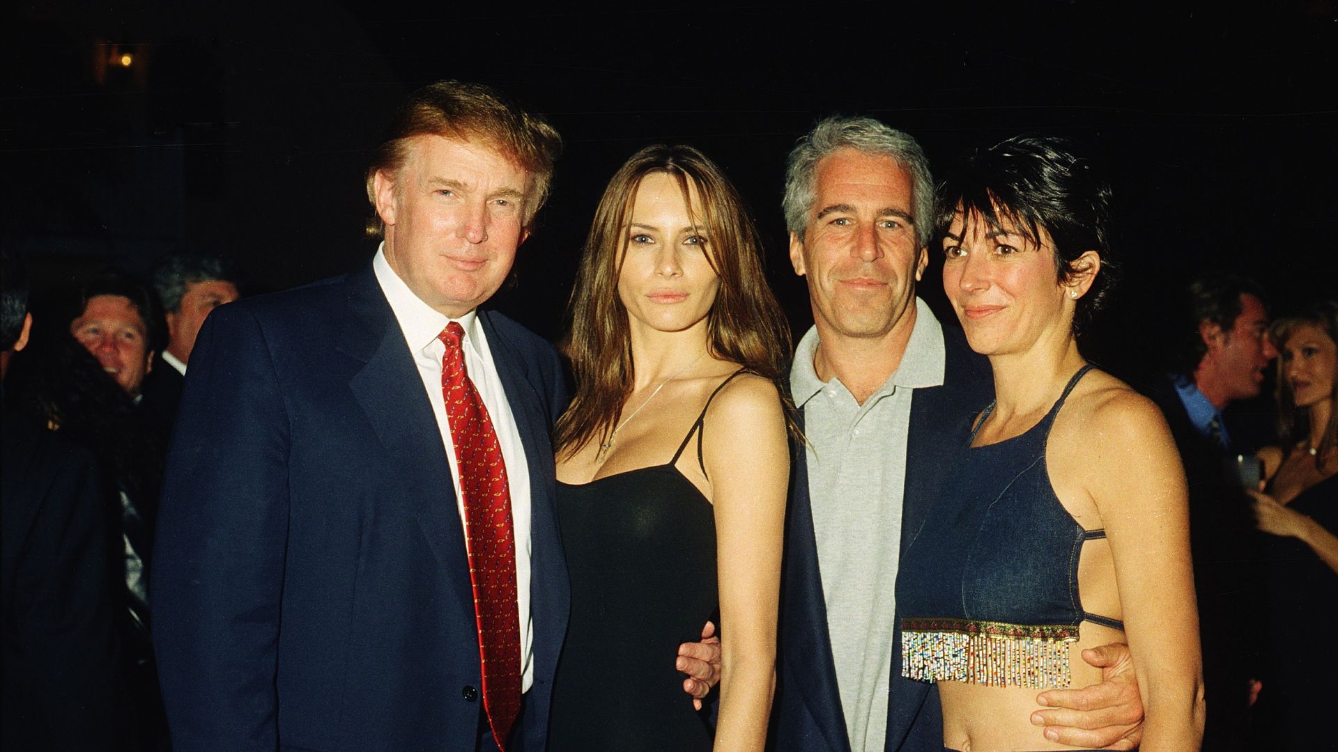 Donald Trump and future wife Melania Knauss are pictuerd with Jeffrey Epstein and Ghislaine Maxwel at Mar-a-Lago in Palm Beach, Florida, on February 12, 2000. 